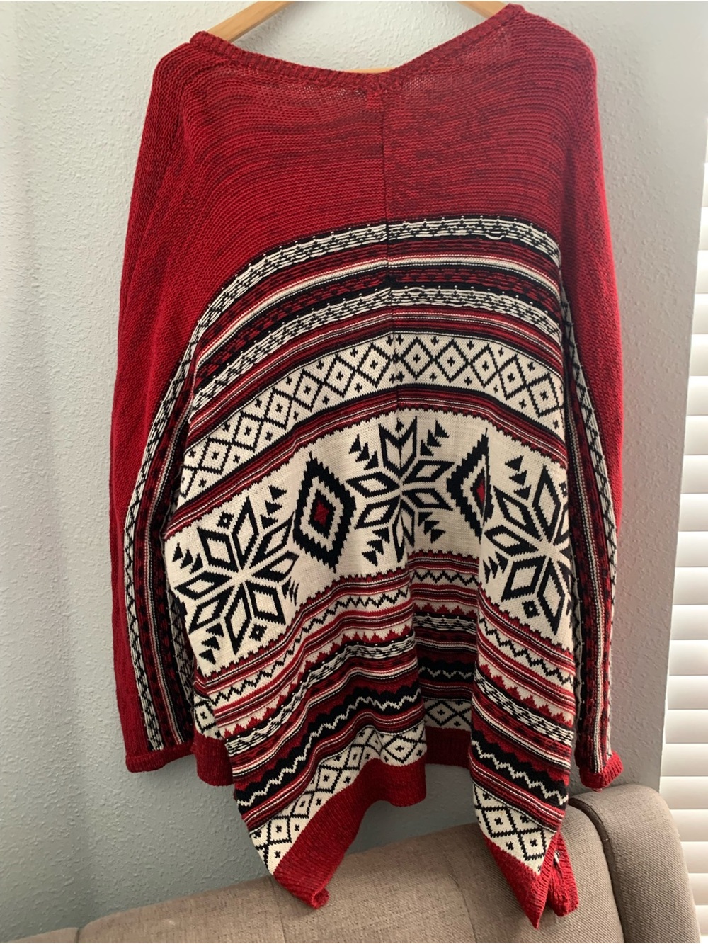 Mossimo XL Red Nordic Snowflake Waterfall Cardigan Sweater Open Front Cozy - Picture 6 of 7